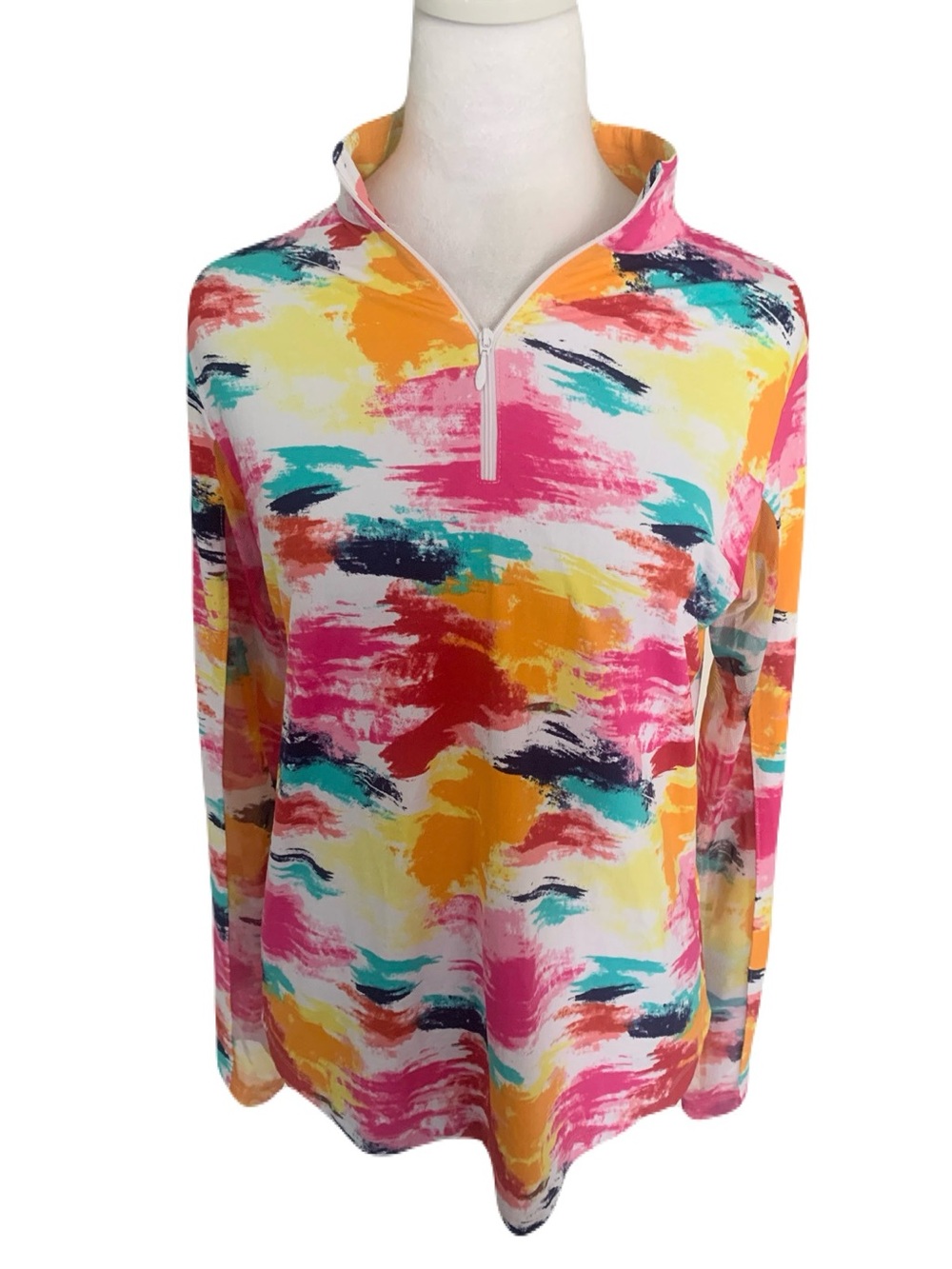 IBKUL Women's Medium Colorful Long Sleeve UPF Quarter Zip Pullover Top Beach